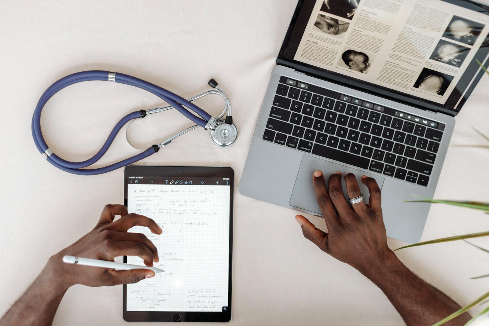 Temporary comp image of a medical professional reviewing information on a laptop.